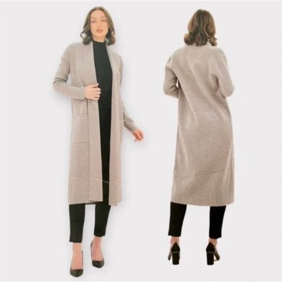 Long Beige Soft Open Front Cardigan Pockets XL Maxsport Womens Knitwear Office - Picture 1 of 12